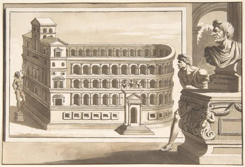 A Reconstruction of the Theatre of Pompey by Jan Goeree, drawing, 1690-1704