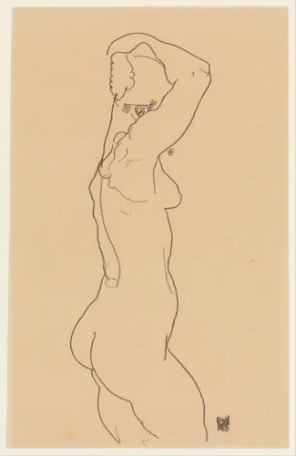 Standing Nude, Facing Right by Egon Schiele, drawing, 1918
