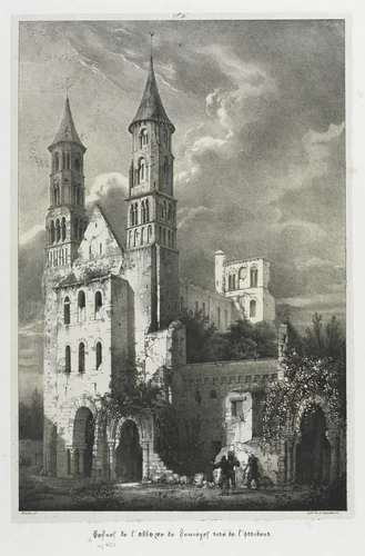 Ruins of the Abbey of Jumièges by Jean Truchot, print, 1818-1823