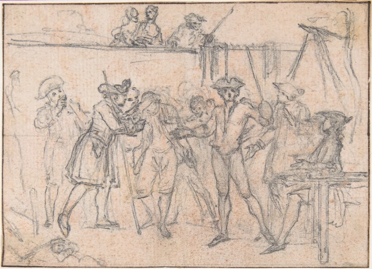 Study for "The Conquest, or Hob's Triumph," etched vignette in "Songs in the Opera of Flora" by Hubert François Gravelot, drawing, 1732-1742