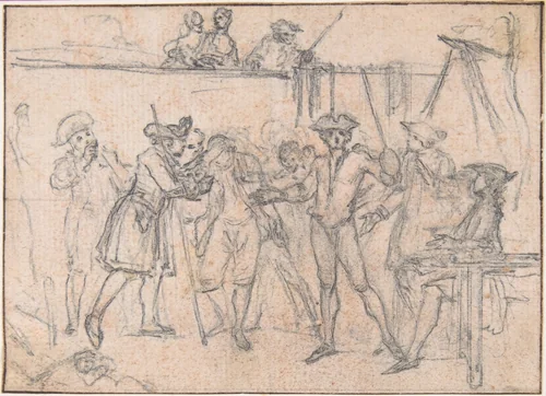 Study for "The Conquest, or Hob's Triumph," etched vignette in "Songs in the Opera of Flora" by Hubert François Gravelot, drawing, 1732-1742