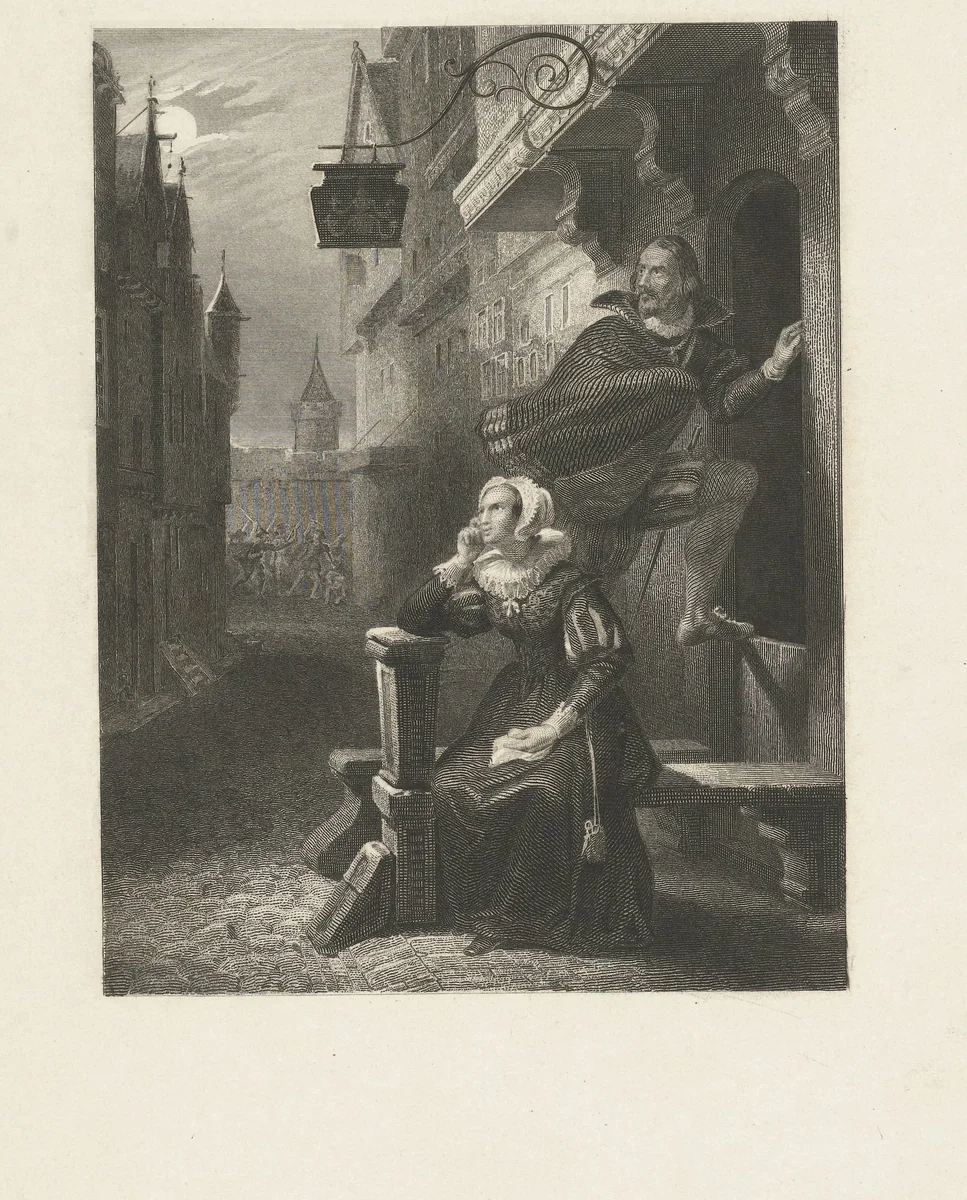 Graaf Leicester vlucht in een huis by Henricus Wilhelmus Couwenberg, print, 1841