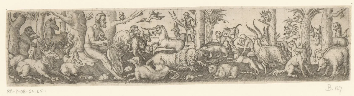 Orpheus betovert de dieren met zijn muziek by Unknown, print, 1524-1562