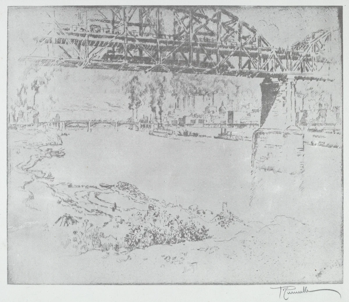 The City Bridge, St. Louis [bottom] by Joseph Pennell, print, 1919