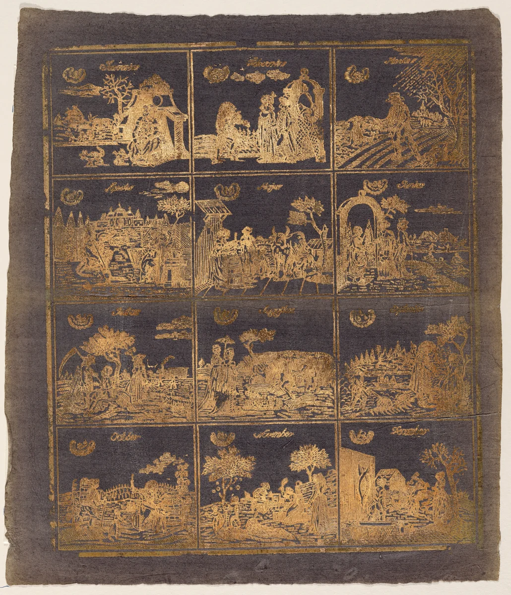 Endpaper with the Twelve Months by German 18th Century, print, 1700-1799