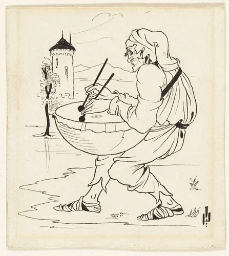 Man with Drum by Aubrey Vincent Beardsley, drawing, 1888-1898