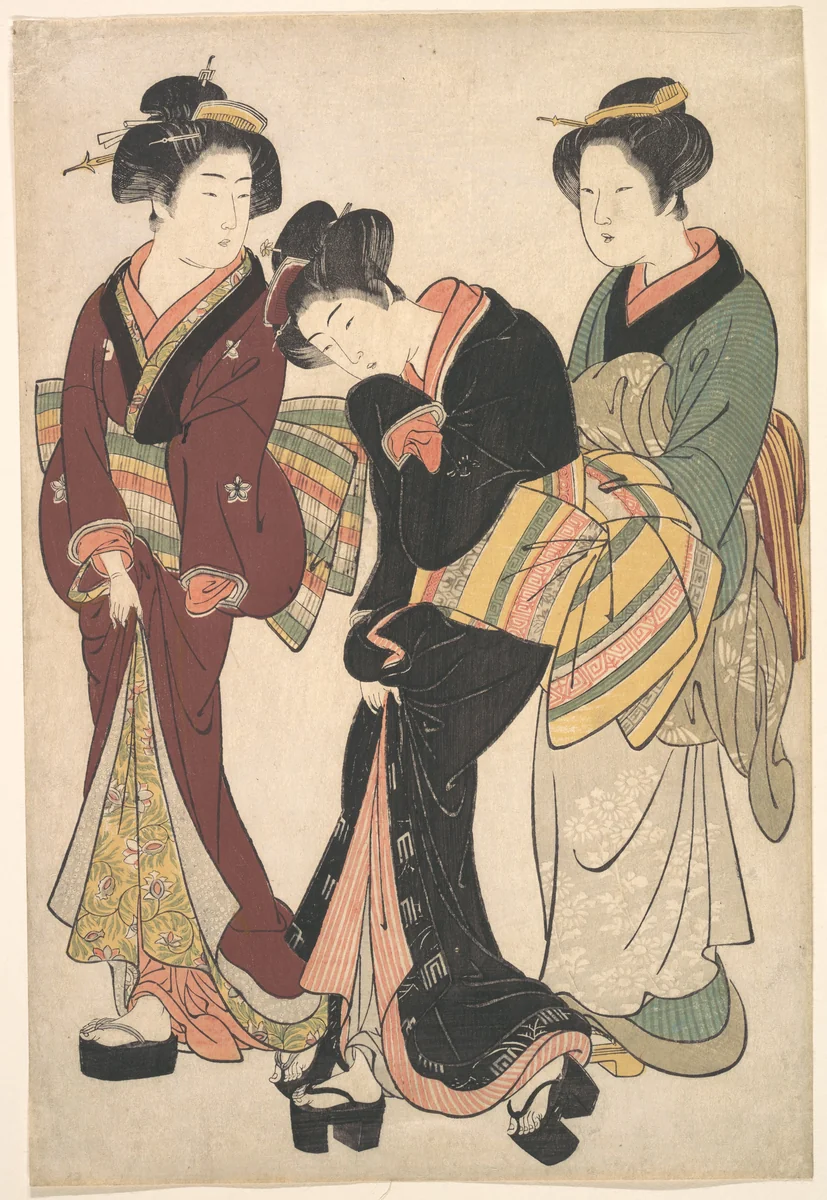 Two Geishas and a Maid by Kitao Shigemasa (北尾重政), print, 1780-1810
