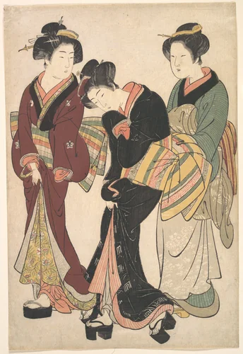 Two Geishas and a Maid by Kitao Shigemasa (北尾重政), print, 1780-1810