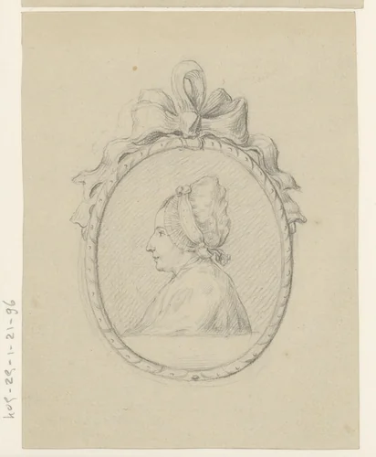 Portret van een vrouw in een medaillon, mogelijk de zus van Jean Bernard by Jean Bernard, drawing, 1775-1833