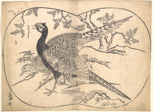 Pheasants by Hishikawa Moronobu (菱川師宣), print, 1615-1868