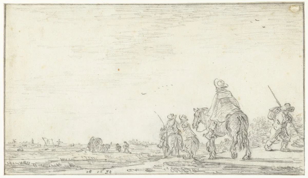 Landschap met drie ruiters by Jan van Goyen, drawing, 1631