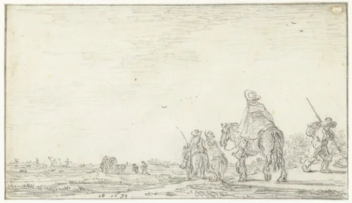 Landschap met drie ruiters by Jan van Goyen, drawing, 1631