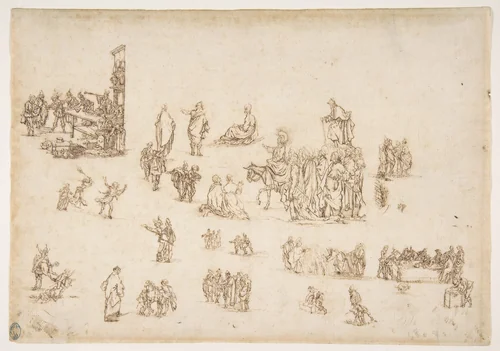 Scenes from the Life of Christ and Other Figure Studies by Stefano della Bella, drawing, 1610-1664