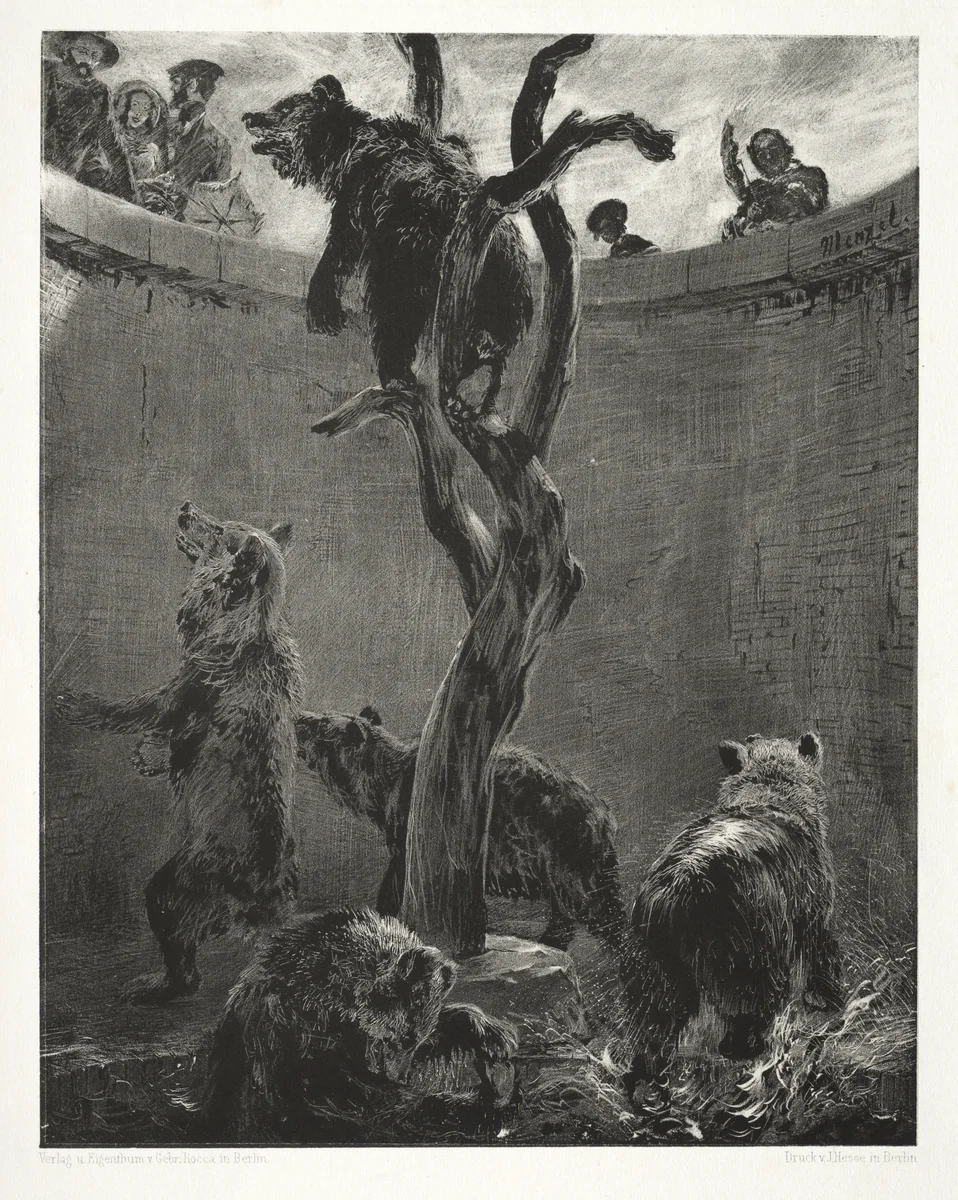 Essay on Stone with Brush and Scraper: The Bear Pit by Adolph von Menzel, print, 1851