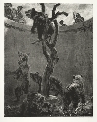 Essay on Stone with Brush and Scraper: The Bear Pit by Adolph von Menzel, print, 1851