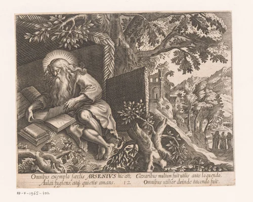 Heilige Arsenius de Grote als kluizenaar by Charles van Boeckel, print, 1594-1614
