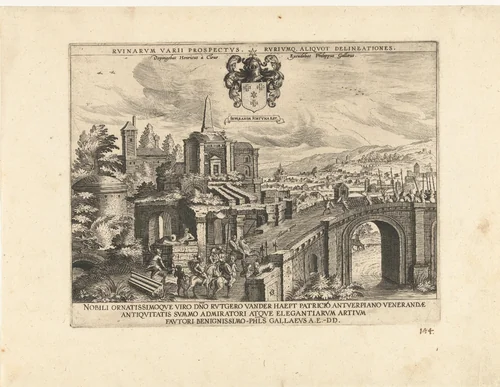 Gezicht op de Milvische brug te Rome by anonymous, print, 1585