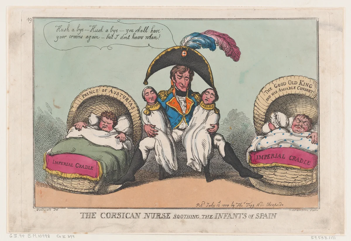 The Corsican Nurse Soothing the Infants of Spain by Thomas Rowlandson, print, 1808