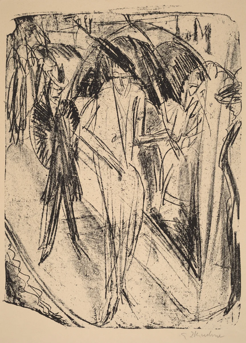 Lady in the Rain by Ernst Ludwig Kirchner, print, 1914