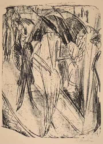 Lady in the Rain by Ernst Ludwig Kirchner, print, 1914