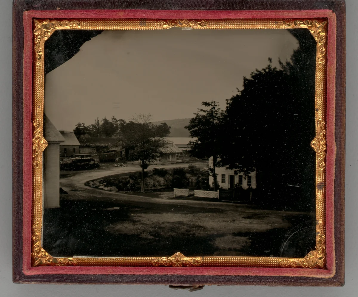 Untitled (Curved Road with Several Houses) by Unknown maker, photograph, 1860