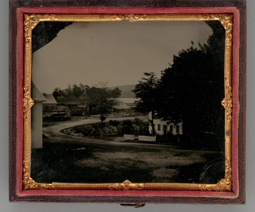 Untitled (Curved Road with Several Houses) by Unknown maker, photograph, 1860
