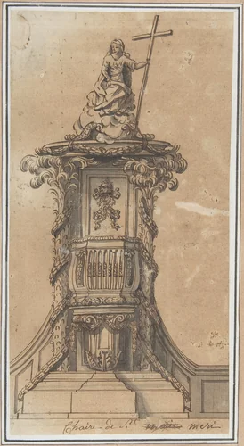 Design for Pulpit with Papal Tiara by anonymous, drawing, 1700-1799