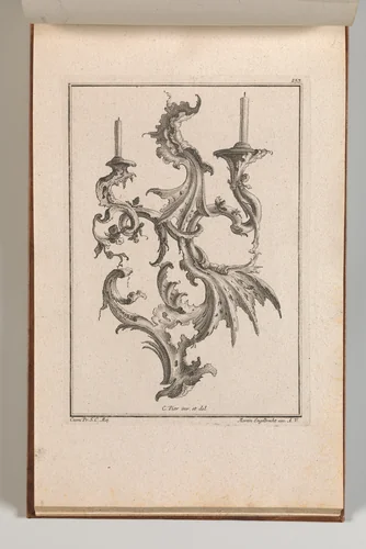 Design for a Two-Armed Candelabra, Plate 4 from an Untitled Series of Designs for Suspended Candelabra by Carl Pier, book, 1745-1755