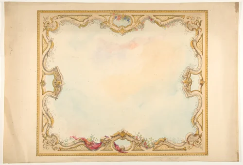 Design for the decoration of aceiling with painted clouds and a pierced border by Jules-Edmond-Charles Lachaise, drawing, 1830-1897