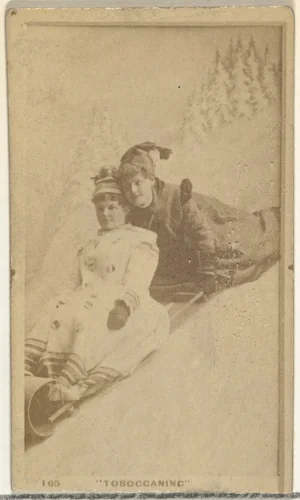 Card Number 165, Tobogganing, from the Actors and Actresses series (N145-7) issued by Duke Sons & Co. to promote Duke Cigarettes by W. Duke, Sons & Co., photograph, 1880-1889