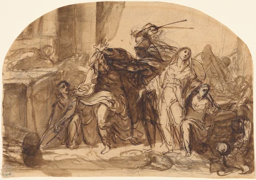 The Death of Priam by Michael Willmann, drawing, 1660