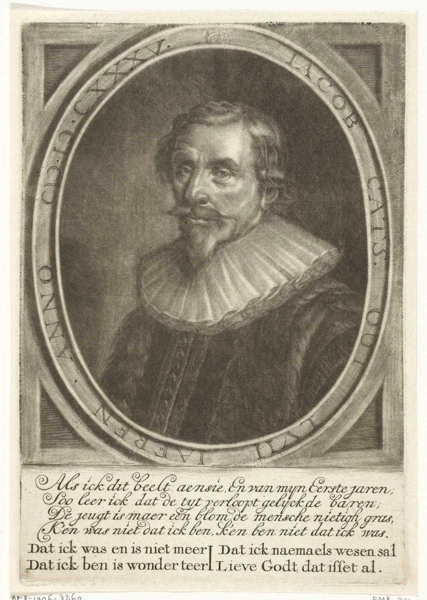 Portret van Jacob Cats by Johannes de Groot, print, 1698-1776