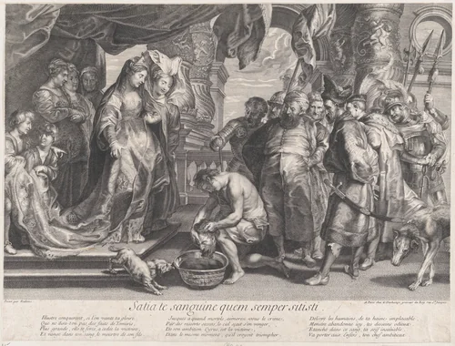 The Head of Cyrus brought to Queen Tomyris by Gaspard Duchange, print, 1708-1725