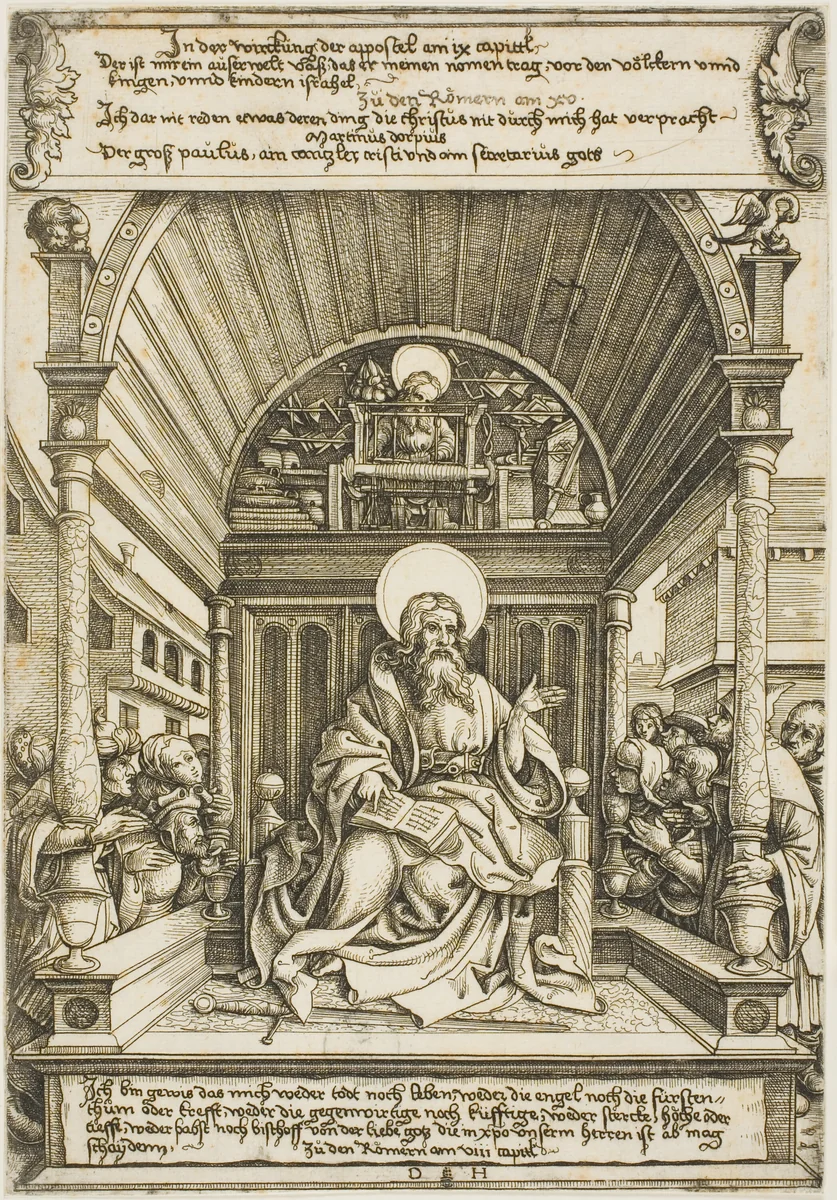 Saint Paul Enthroned Under a Baldachin by Daniel Hopfer, print, 1490-1536