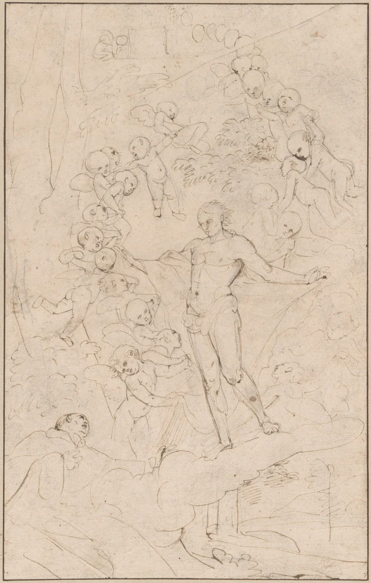 The Vision of Saint Angelus by Pietro Testa, drawing, 1640-1650