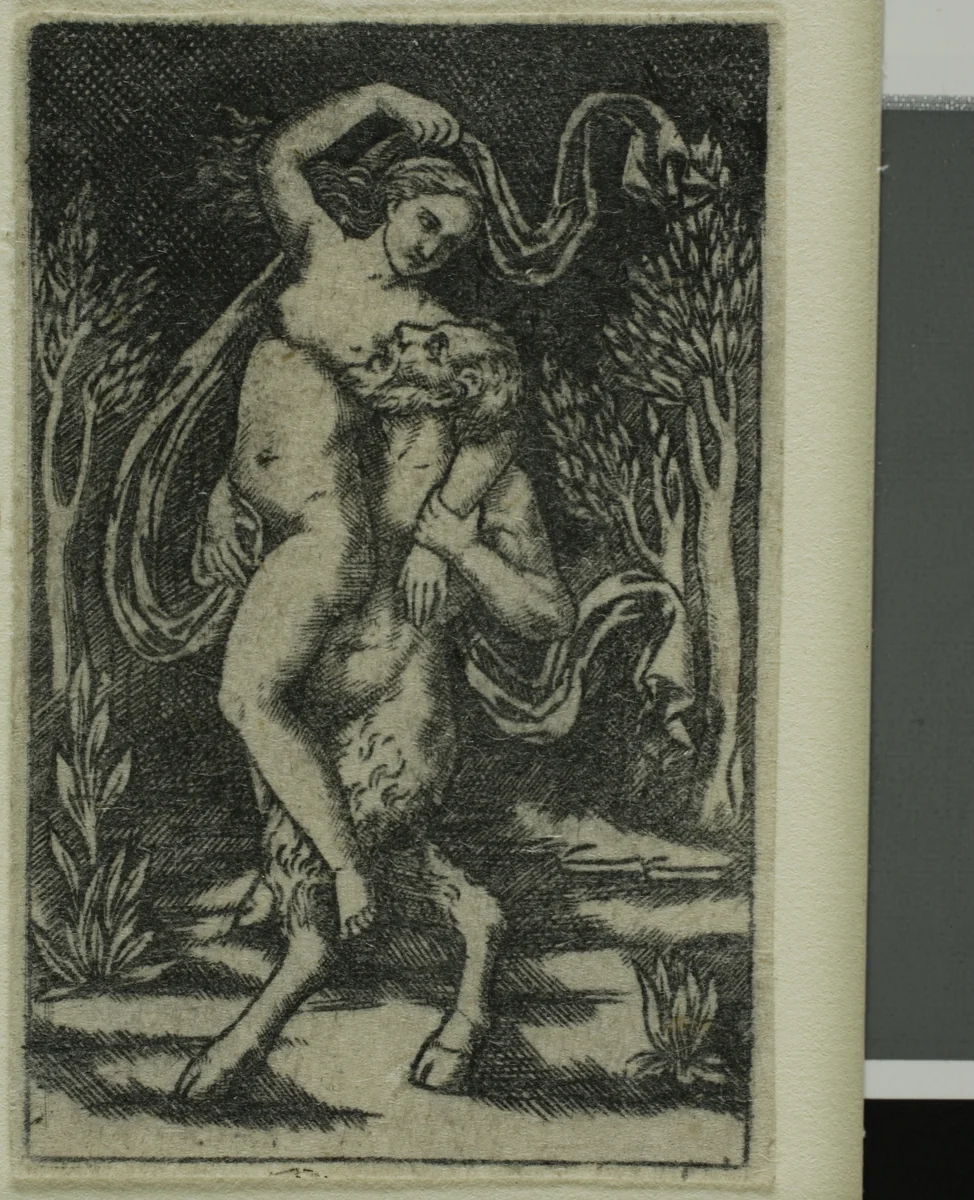 Satyr Carrying a Nymph by Unknown Artist, print, 1490-1500