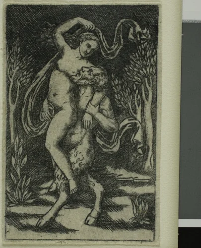 Satyr Carrying a Nymph by Unknown Artist, print, 1490-1500