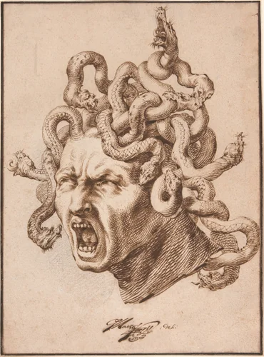 Head of Medusa by Godfried Maes, drawing, 1680
