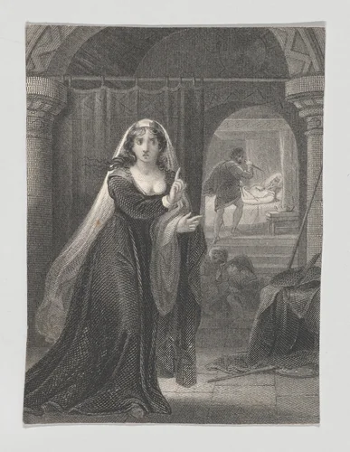 Lady Macbeth, Macbeth and the Murder of Duncan (Shakespeare, Macbeth, Act II, Scene II) by Charles Rolls, print, 1825-1840