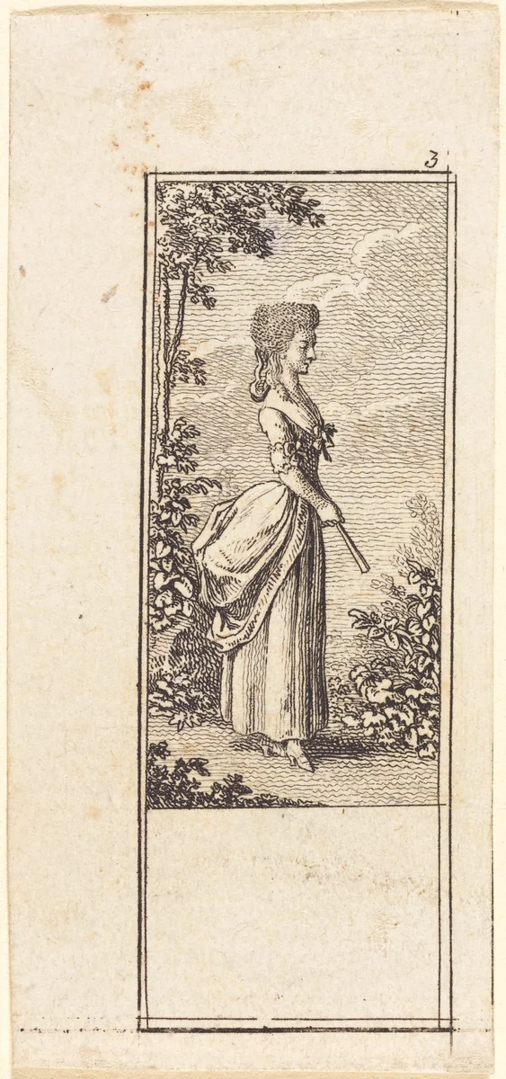 Girl with Fan, Facing Right by Daniel Nikolaus Chodowiecki, print, 1784