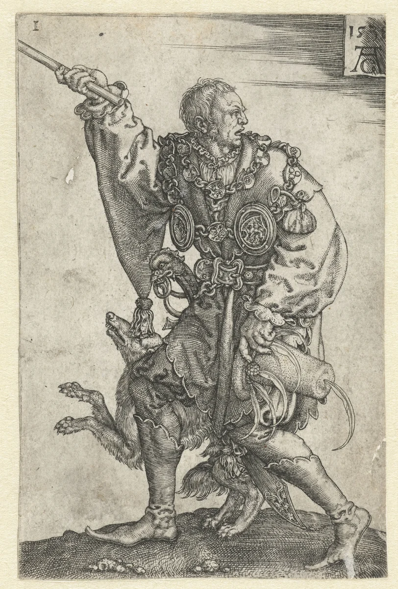 Ceremoniemeester met een hond by Unknown, print, 1538