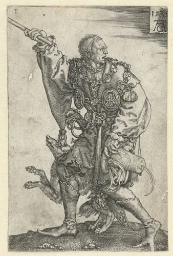 Ceremoniemeester met een hond by Unknown, print, 1538