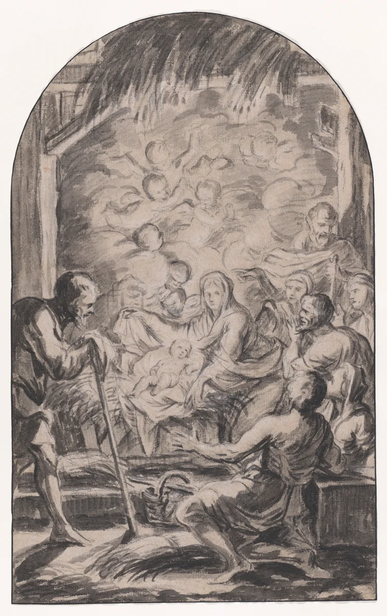 Adoration of the Shepherds by Jan Boeckhorst, drawing, 1650-1668