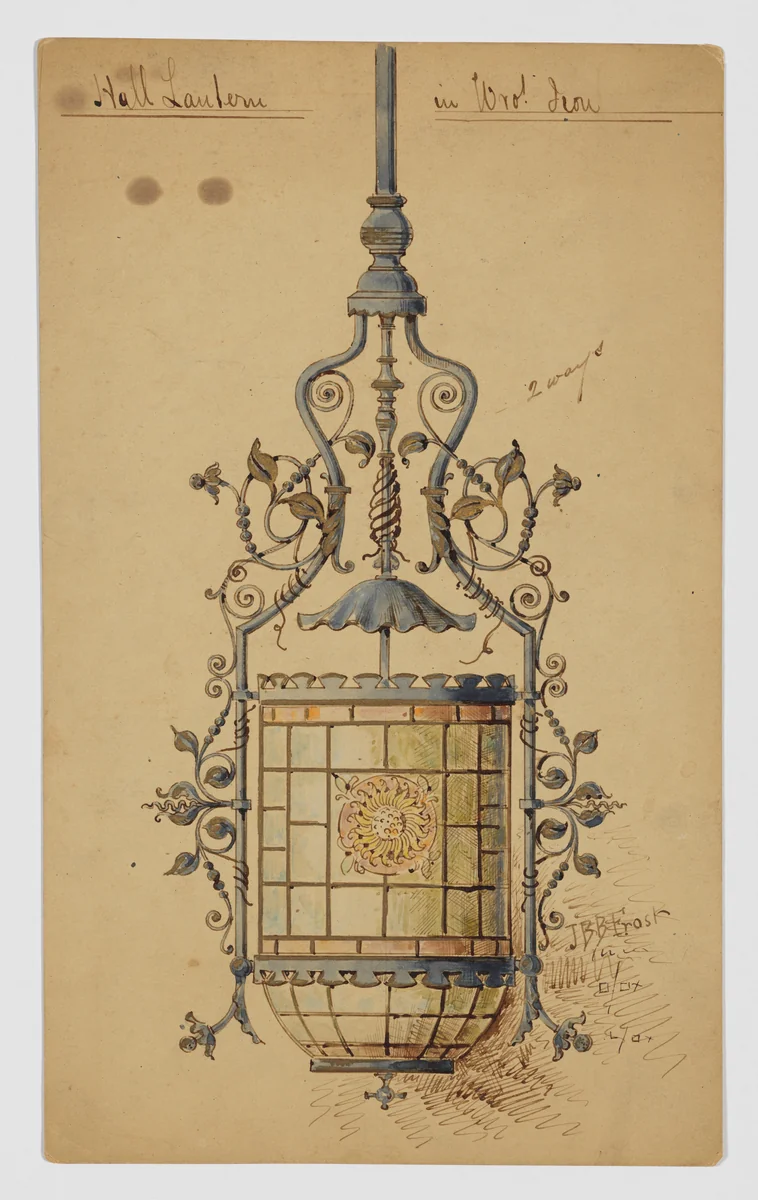 Wrought Iron Hall Lantern Design by J. B. B. Frost, drawing, 1800-1899
