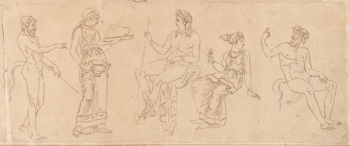 Woman with a Dish and Various Classical Figures by Jacques-Louis David, drawing, 1775-1780