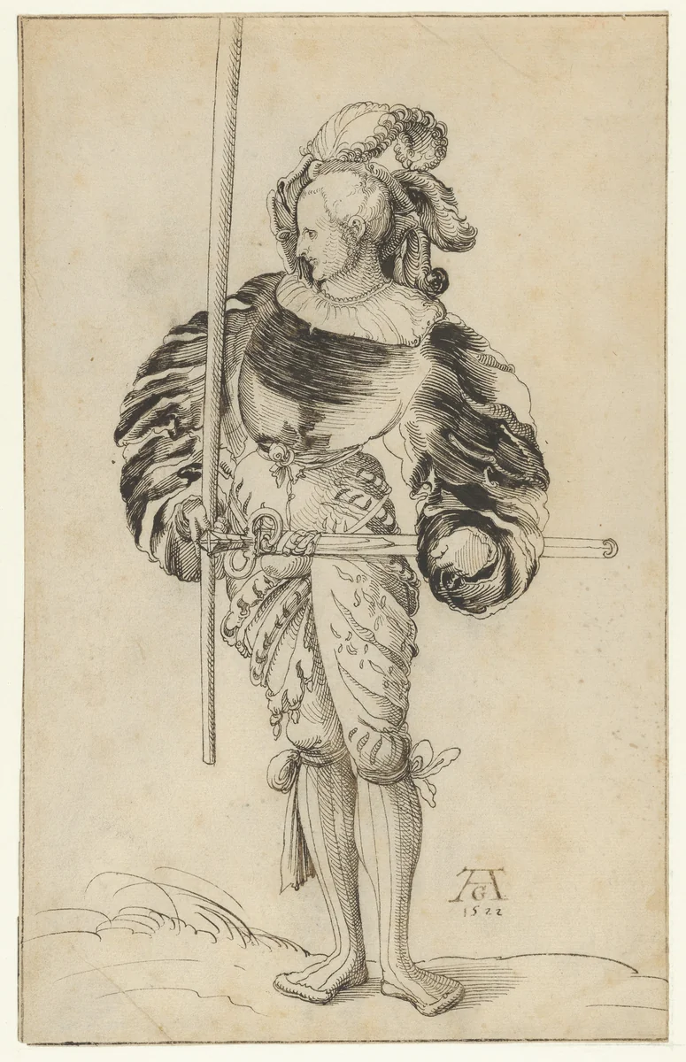 A Swiss Foot Soldier by Niklaus Manuel Deutsch, drawing, 1504-1530