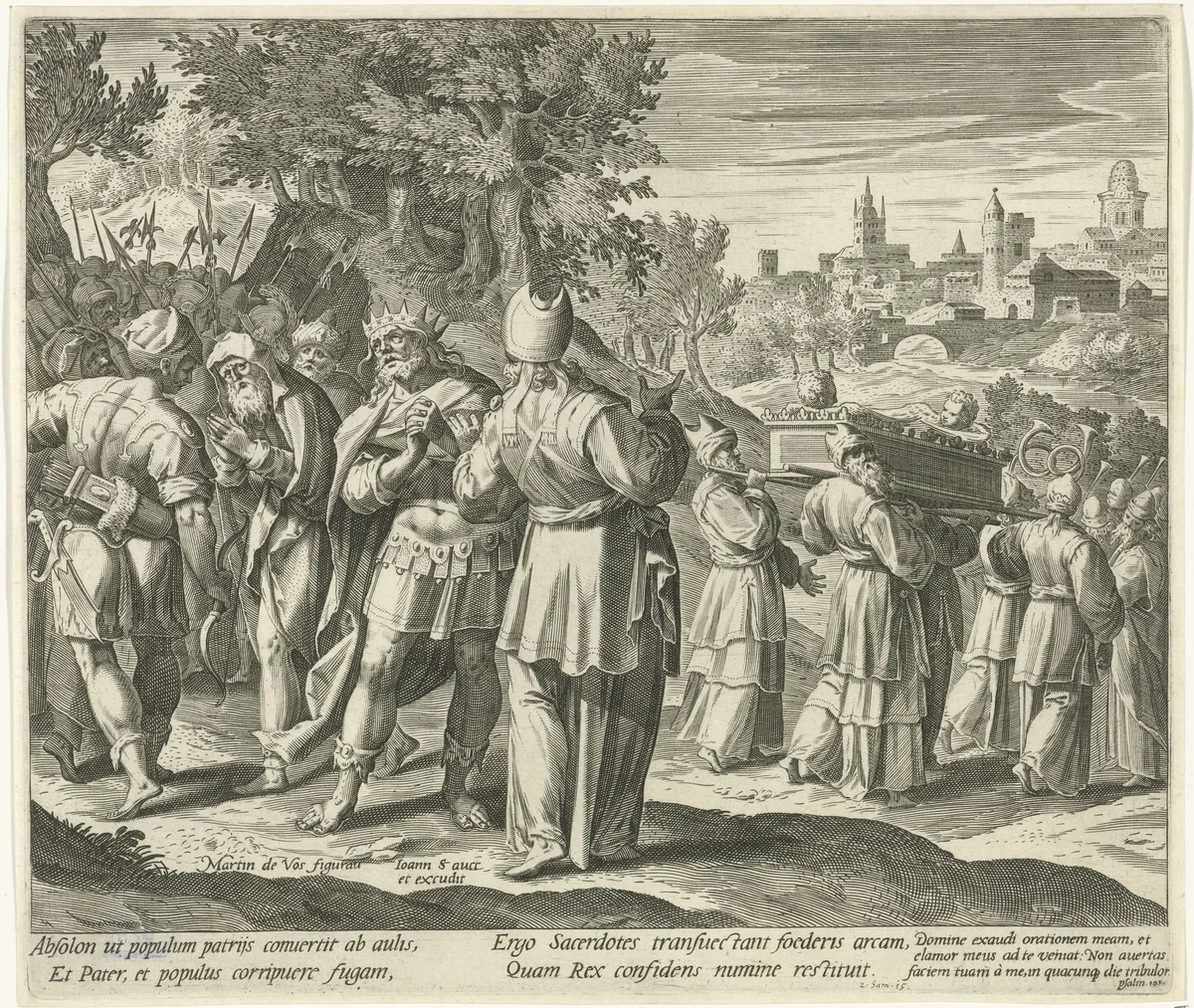 David vlucht voor Absalom by Aegidius Sadeler, print, 1580-1596