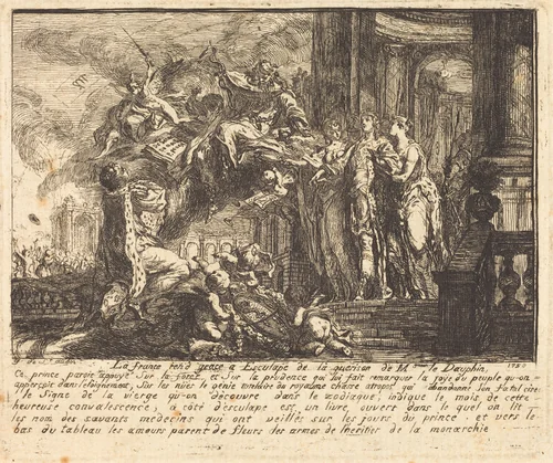 Allegory of the Dauphin's Convalescence (Allegorie sur la convalescence du Dauphin) by Gabriel de Saint-Aubin, print, 1752