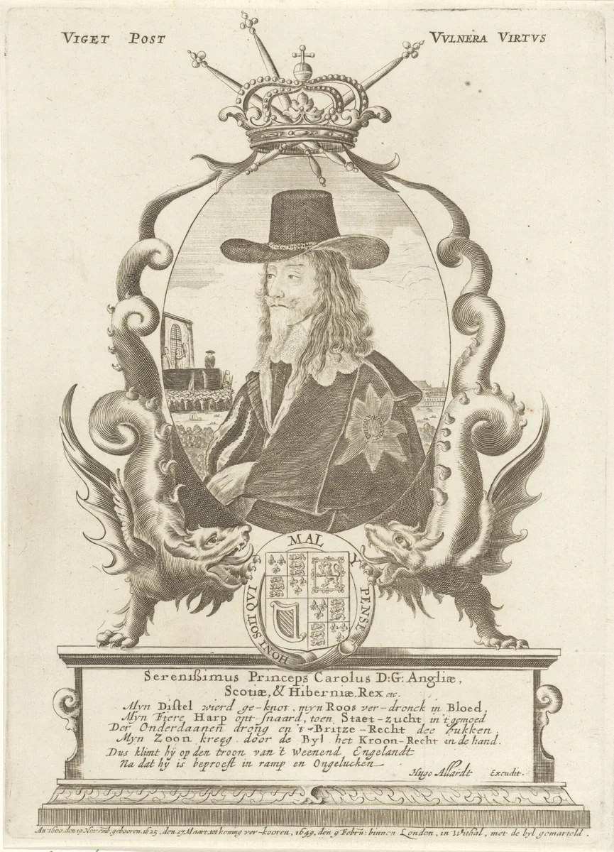 Portret van Karel I, koning van Engeland by anonymous, print, 1649-1684
