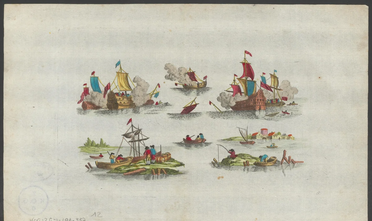 Schepen en drenkelingen by anonymous, print, 1800-1899